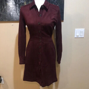NWT A Loves A Merlot Faux Suede Long Sleeved Button Front Coat Dress- Size S